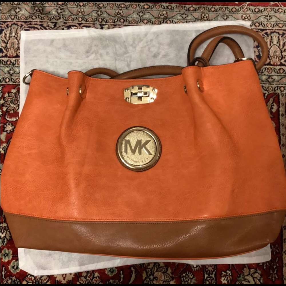 Orange Michael Kors Leather Tote